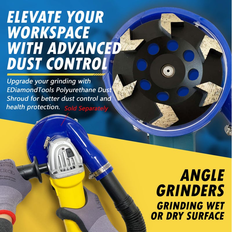 EDiamondTools عجلات طحن الماس عالية الأداء 5" للخرسانة، الطلاء، الإيبوكسي، الماستيك، إزالة الطلاء، #30/40 حبيبات، 6 قطع سهم، 5/8"-11 محور - Image 5